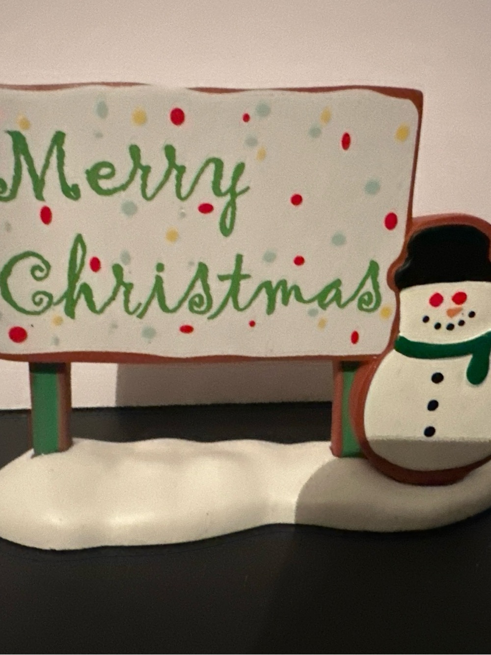 D 56 Merry Christmas Sign with Snowman Holiday Table Decor - White & Green